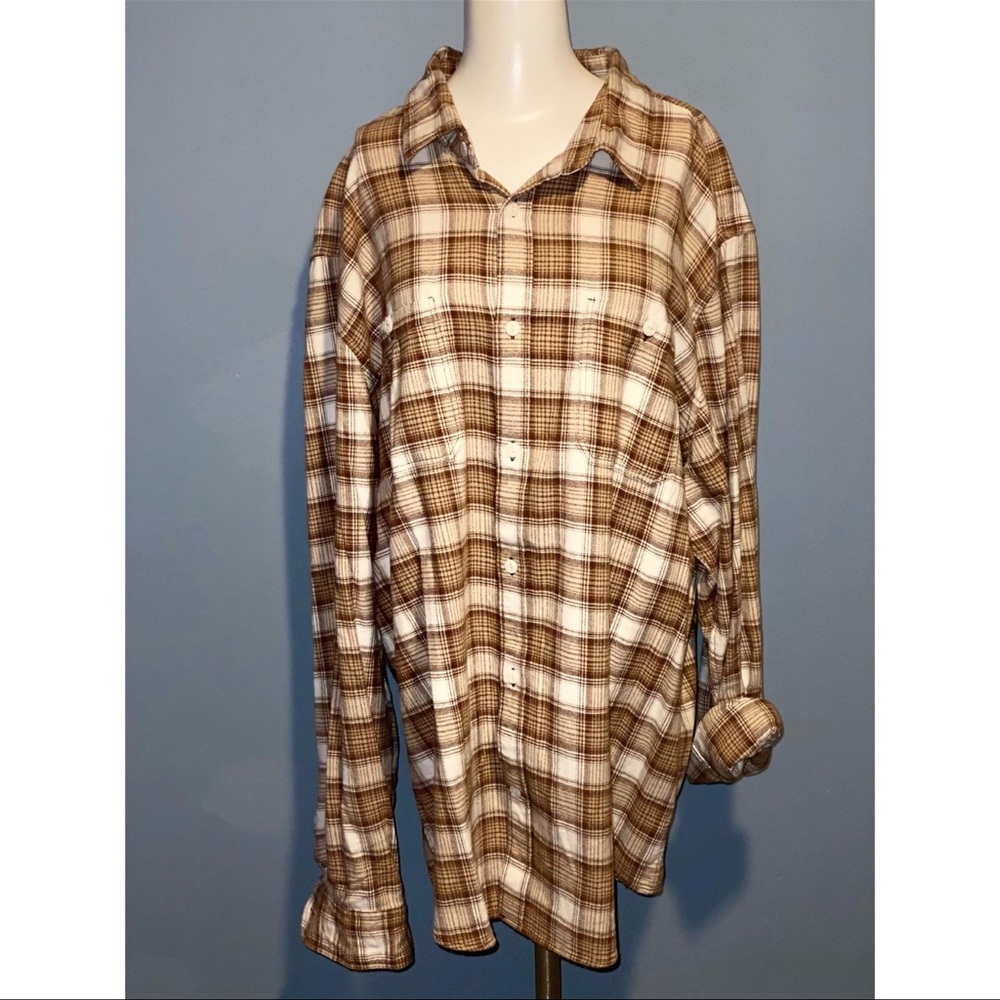 GAP Men's Tan and White Plaid Button Down Shirt
